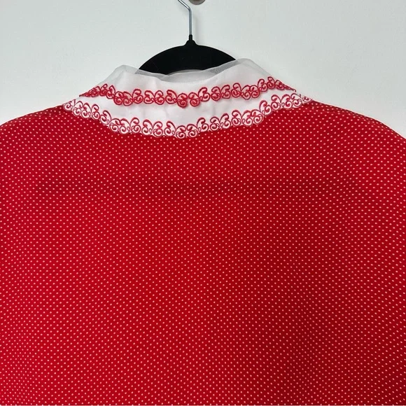 Vintage Retro Lolita Polka Dot Blouse Feminine Coquette Girl Embroidered Collar - Picture 10 of 11